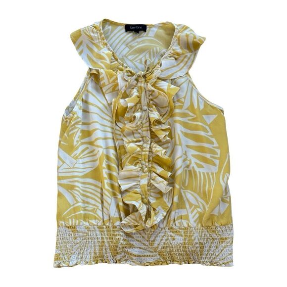 Karen Kane Yellow Mustard Tropics Ruffle Sleeveless Blouse Size Large - Picture 1 of 10